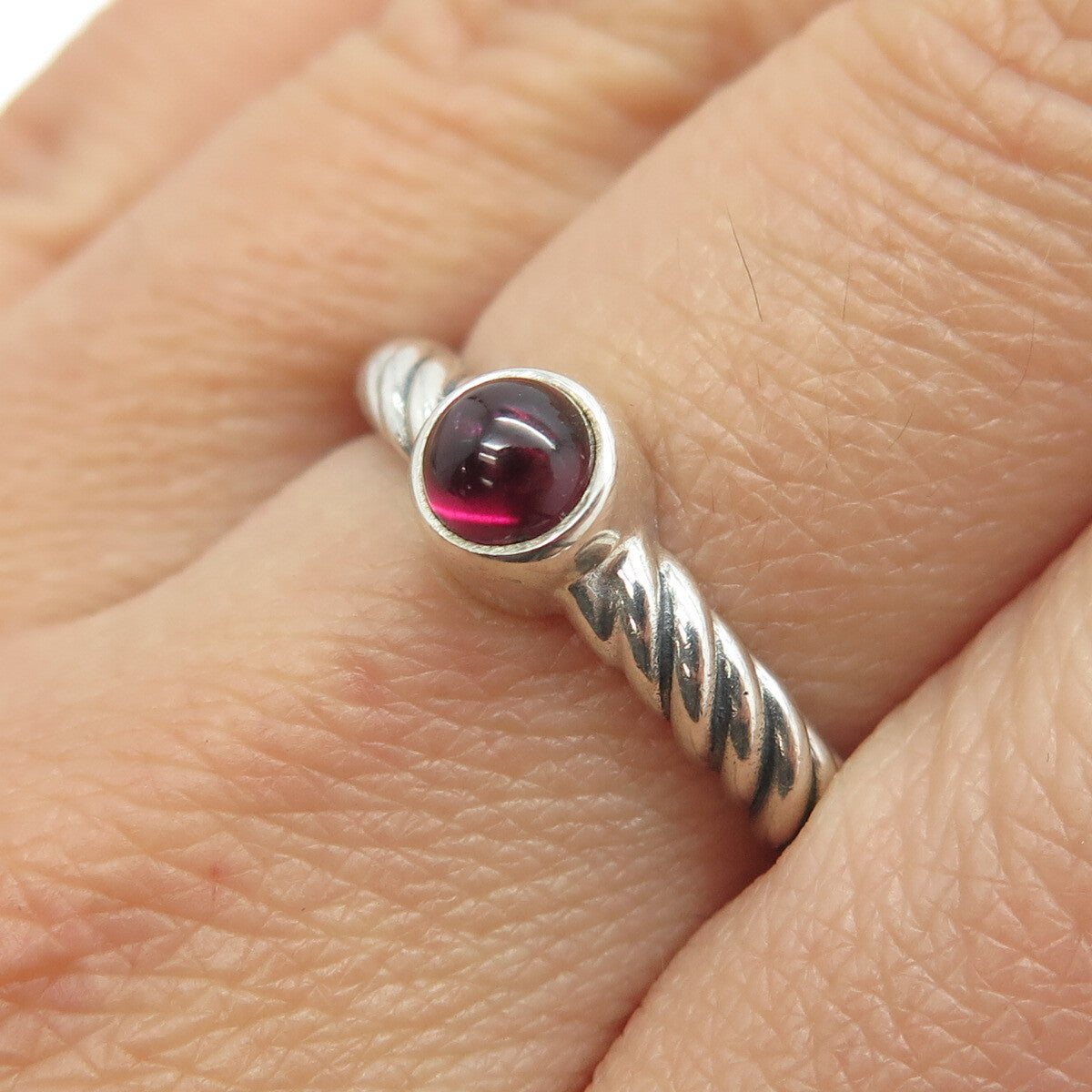 925 Sterling Silver Vintage Real Tourmaline Gemstone Twisted Ring Size 8.25