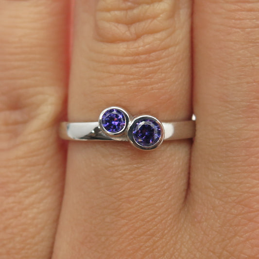 925 Sterling Silver Round-Cut Purple C Z Ring Size 7