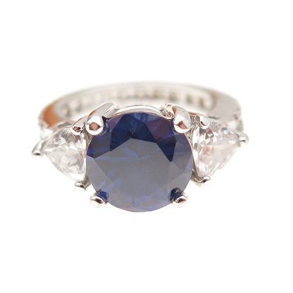 925 Sterling Silver Blue & White C Z Bohemian Ring Size 5