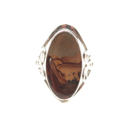 925 Sterling Silver Vintage Real Picture Jasper Oxidized Ring Size 6