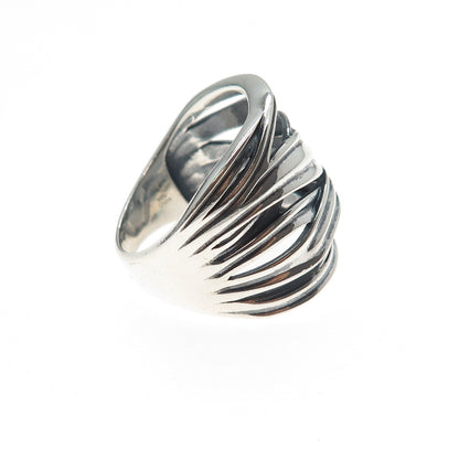 925 Sterling Silver Vintage Modernist Crisscross Oxidized Ring Size 10