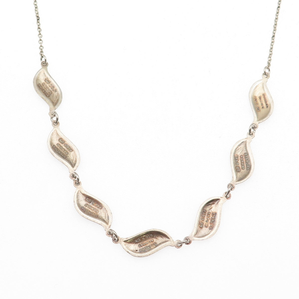 Aksel Holmsen 925S Sterling Vintage Norway Enamel Floral Leaf Chain Necklace 16"