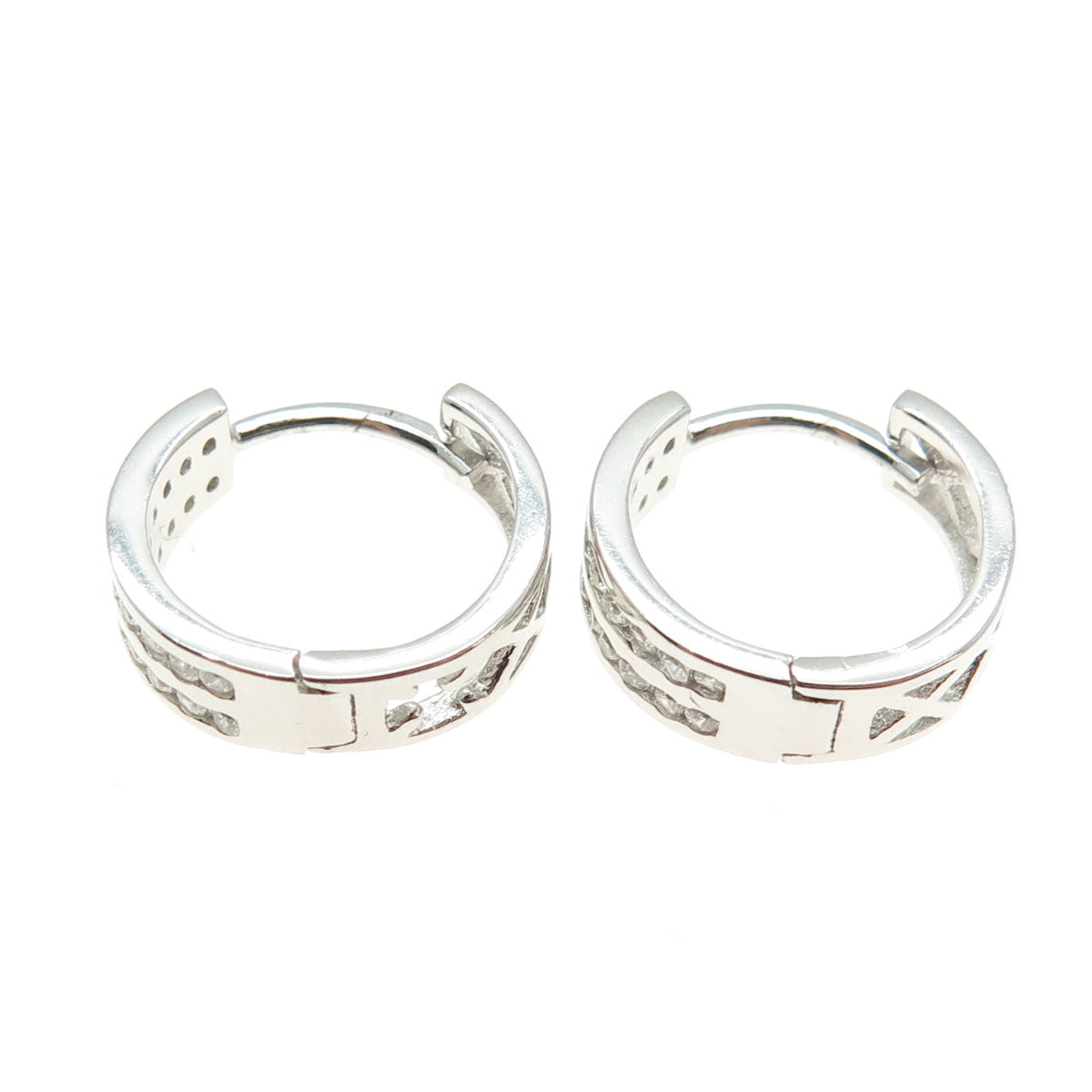925 Sterling Silver Round-Cut C Z Hoop Earrings