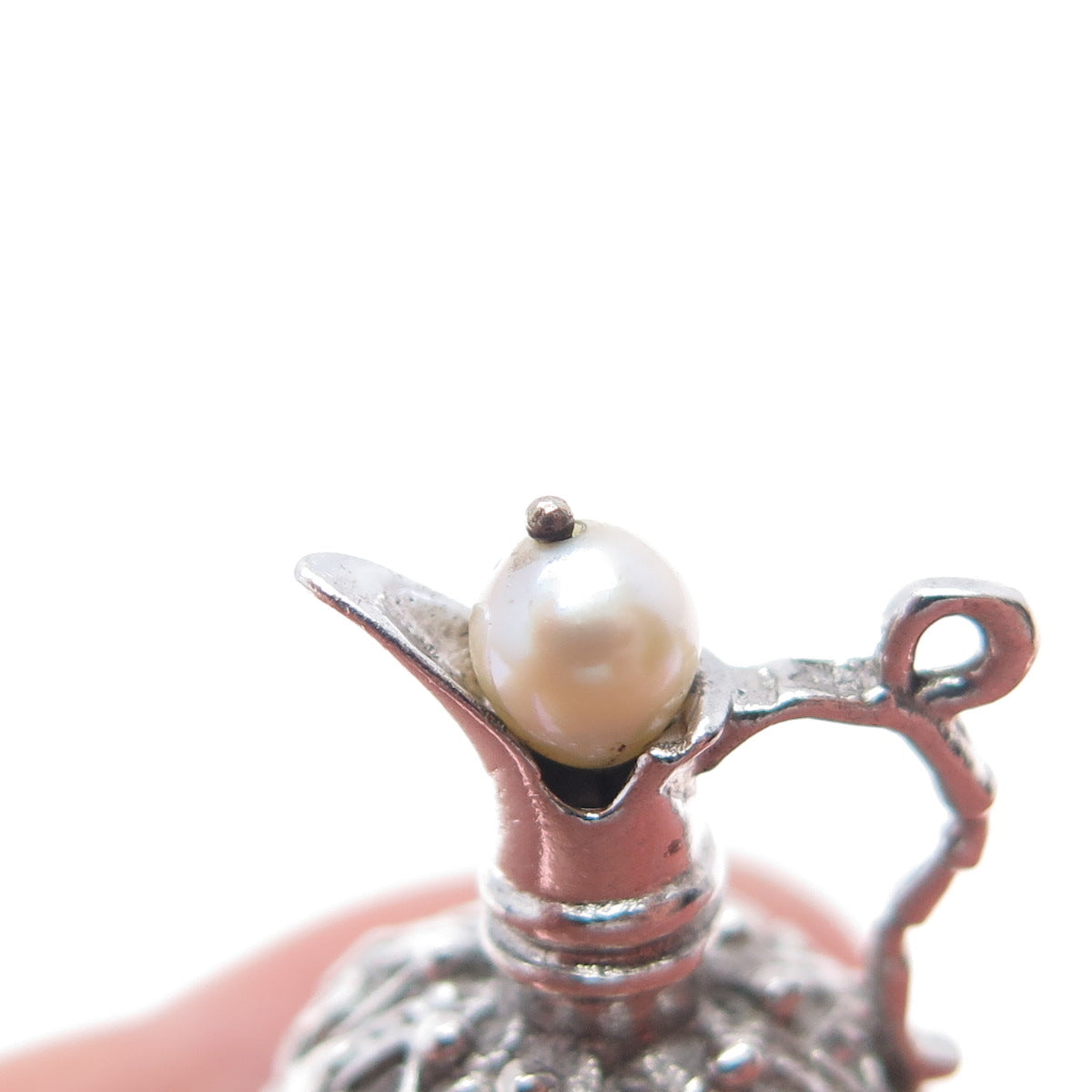 925 Sterling Silver Antique Art Deco Real Pearl Pitcher 3D Charm Pendant