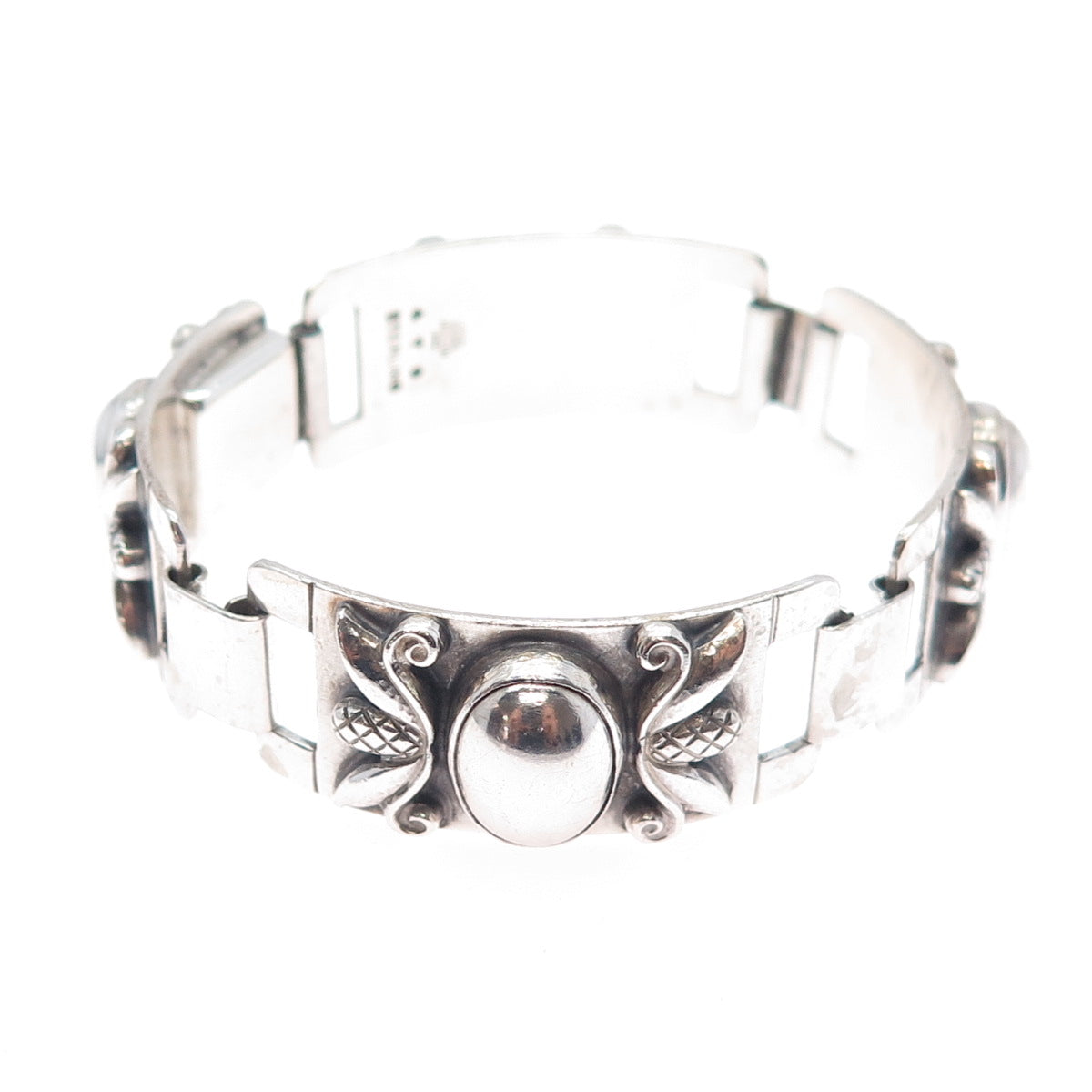 GEORG JENSEN 925 Sterling Silver Antique Acorn Panel Link Bracelet 6.75" #478