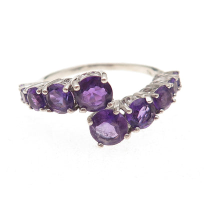 925 Sterling Silver Vintage Real Amethyst Adjustable Bypass Ring Size 9
