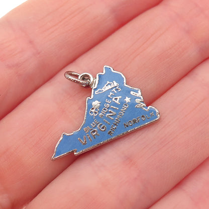 FRENCH & FRANKLIN 925 Sterling Silver Vintage Enamel Virginia Mini Charm Pendant