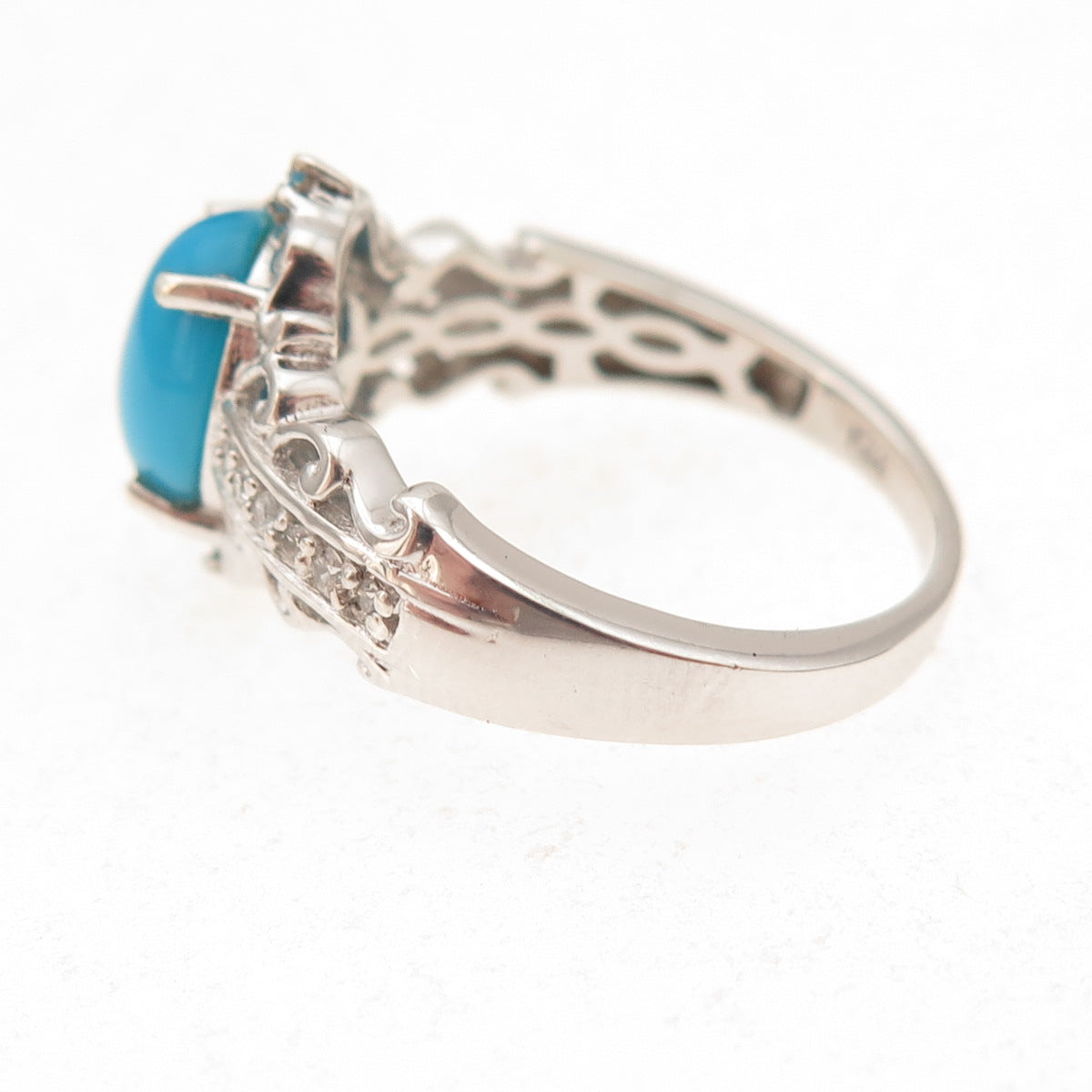 Chuck Clemency 925 Sterling Silver Real Turquoise & White Topaz Ring Size 8