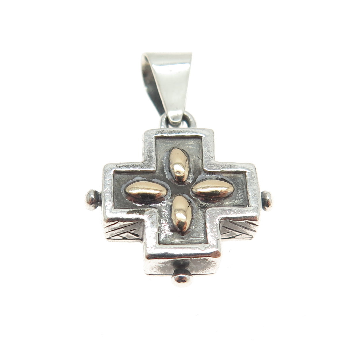 925 Sterling Silver & 14K Yellow Gold Vintage Floral Cross Pendant