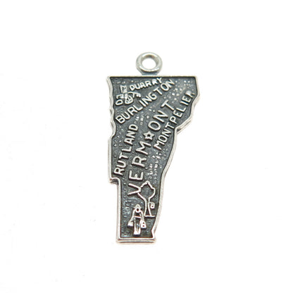 FRENCH & FRANKLIN 925 Sterling Silver Vintage Vermont State Map Charm Pendant