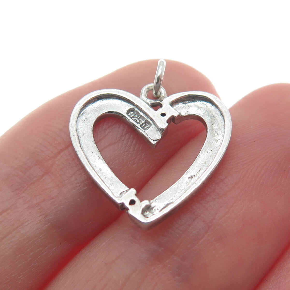 925 Sterling Silver Real White Diamond Open Heart Pendant