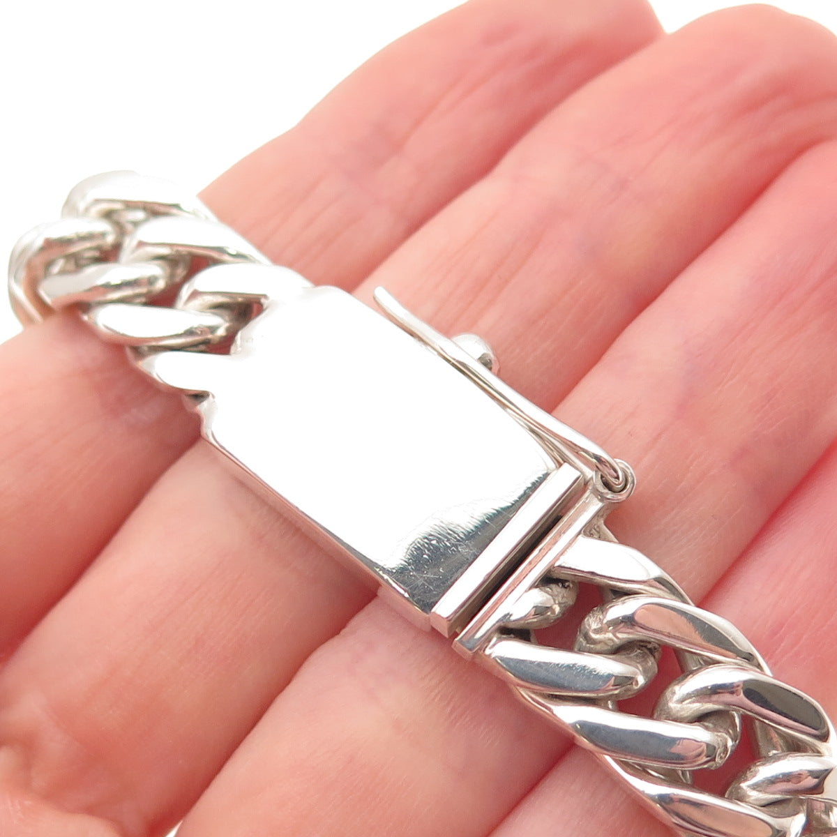 925 Sterling Silver Vintage Mexico Heavy 71.8g Cuban Link Bracelet 7.75"