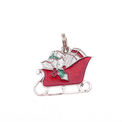 Spencer 925 Sterling Silver Vintage Enamel Santa's Sleigh Charm Pendant