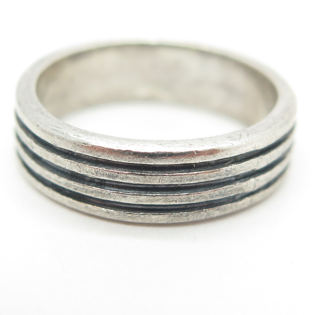 925 Sterling Silver Vintage Mexico Multi-Lined Oxidized Band Ring Size 8.25