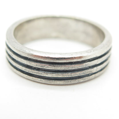925 Sterling Silver Vintage Mexico Multi-Lined Oxidized Band Ring Size 8.25