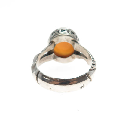 925 Sterling Silver Vintage Real Agate Modernist Oxidized Ring Size 13.25