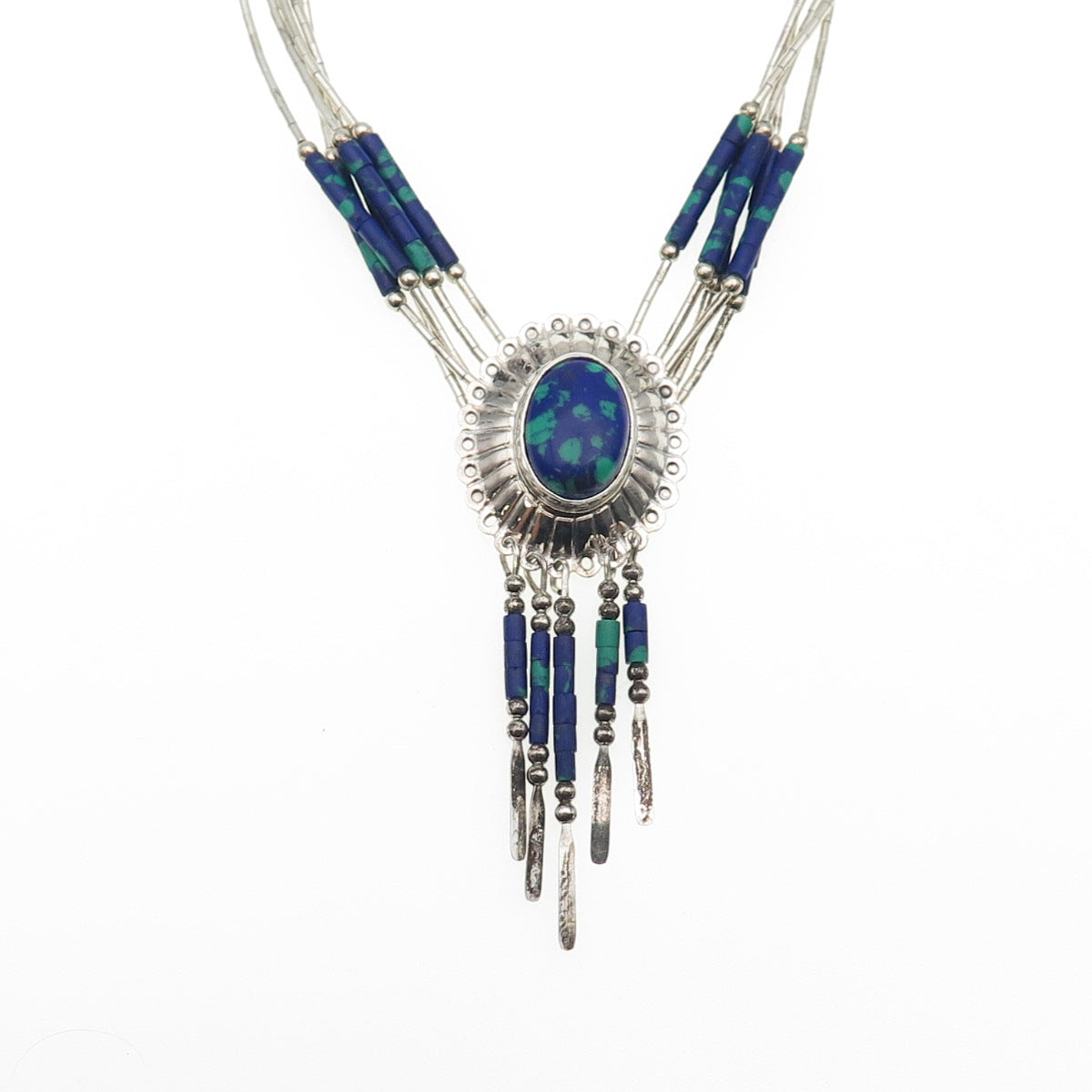 Old Pawn 925 Sterling Silver Vintage Azurite Concho Liquid Chain Necklace 20"