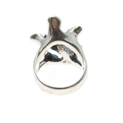 950 Silver Vintage Mexico Real Jade Modernist Oxidized Ring Size 8.25