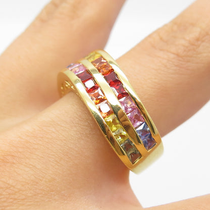 925 Sterling Silver Gold Plated Multi-Color C Z Wavy Ring Size 7.25