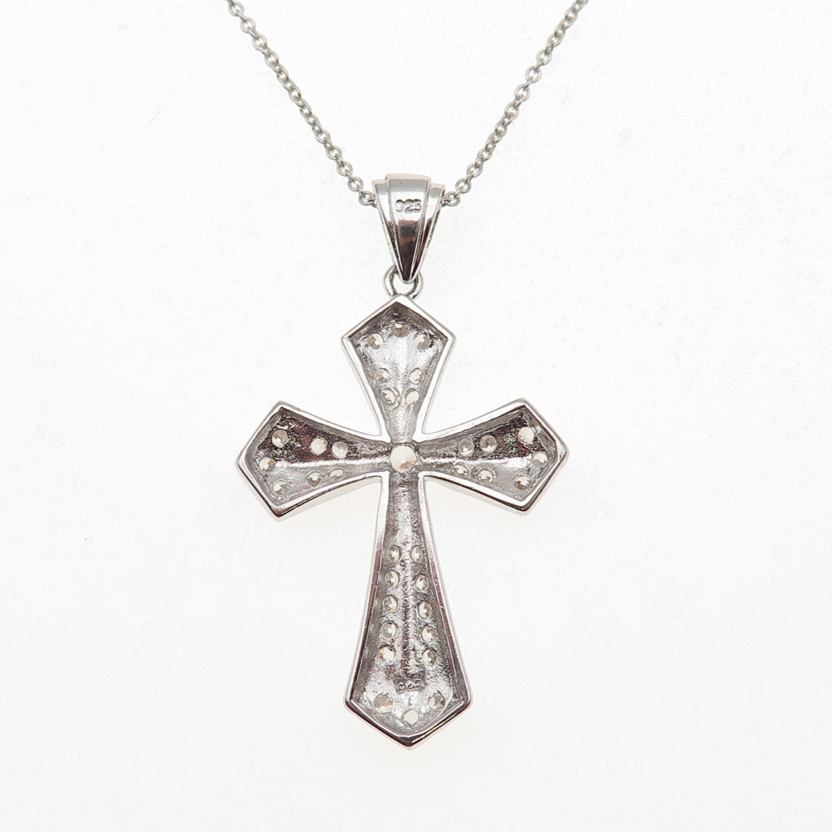 925 Sterling Silver Round-Cut C Z Cross Cable Chain Necklace 18"