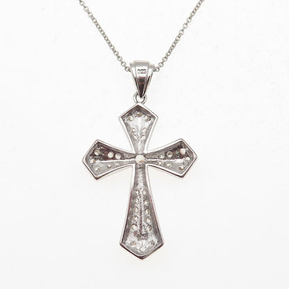 925 Sterling Silver Round-Cut C Z Cross Cable Chain Necklace 18"