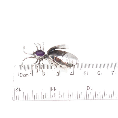 Edison Largo Navajo Old Pawn 925 Sterling Silver Vintage Amethyst Bee Pin Brooch
