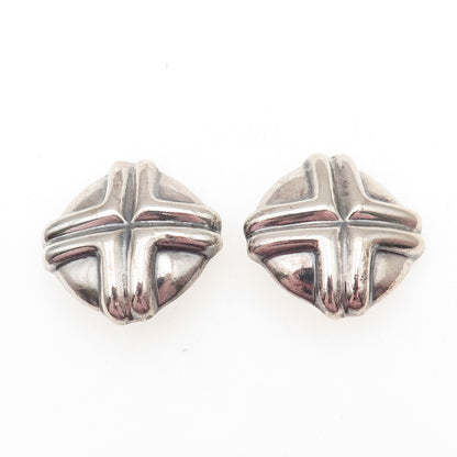 925 Sterling Silver Vintage Mexico Modernist Cross Oxidized Clip On Earrings