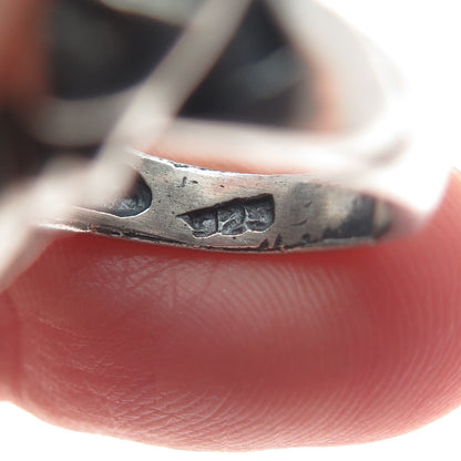 925 Sterling Silver Vintage Dolphin Couple & Heart Oxidized Ring Size 6