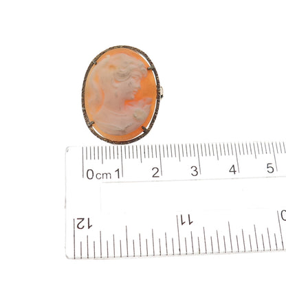 800 Silver Gold Filled Antique European Real MOP Lady Cameo Pin Brooch / Pendant