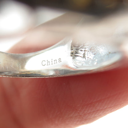 925 Sterling Silver Real Oval-Cut Druzy & Round-Cut Citrine Ring Size 5.25