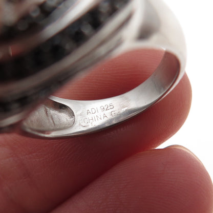 925 Sterling Silver Real Round-Cut Black Spinel & C Z Ring Size 6