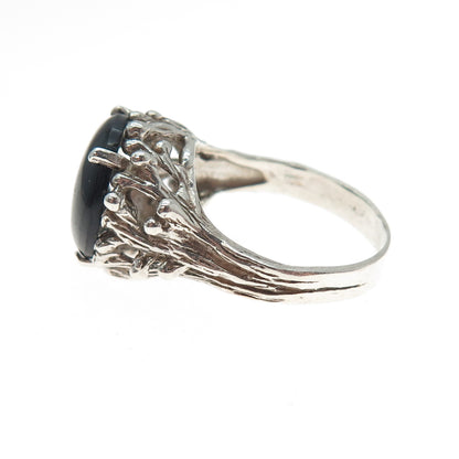925 Sterling Silver Vintage Real Black Onyx Modernist Oxidized Ring Size 7.25