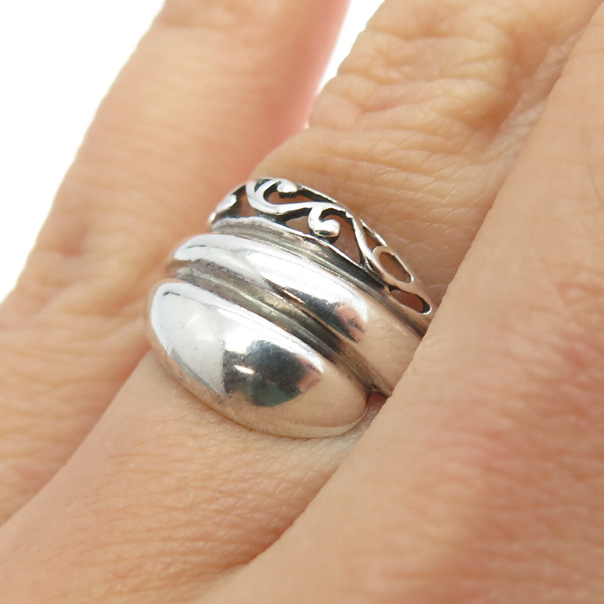 JEZLAINE 925 Sterling Silver Vintage Modernist Bypass Ring Size 7