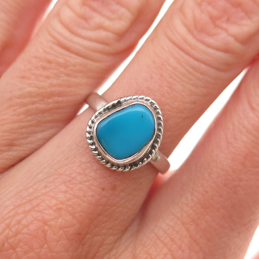 925 Sterling Silver Vintage Real Bisbee Turquoise Oxidized Ring Size 6.25
