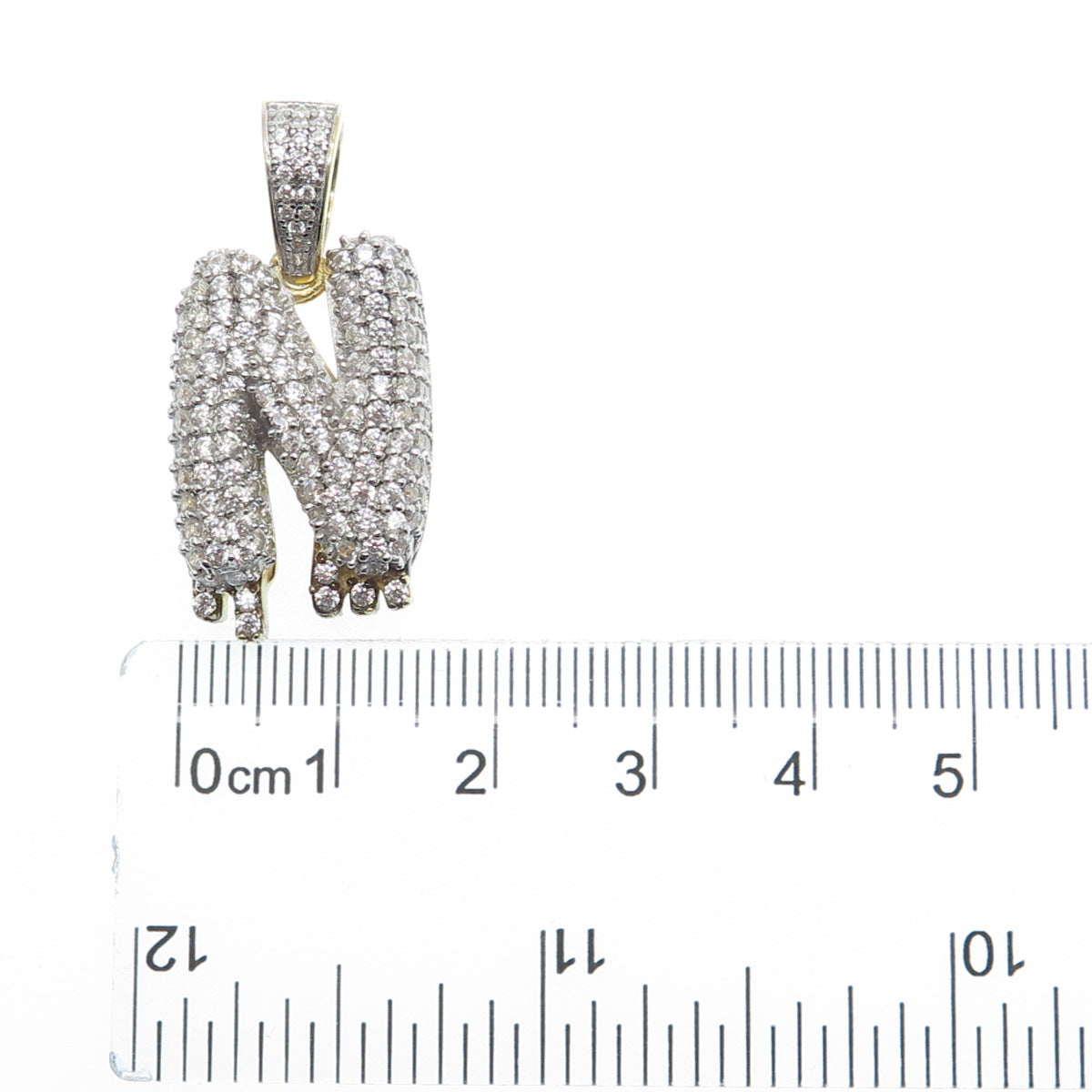925 Sterling Silver Gold Plated Round-Cut Shaped C Z Letter N Sparkle Pendant