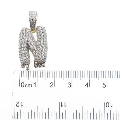 925 Sterling Silver Gold Plated Round-Cut Shaped C Z Letter N Sparkle Pendant