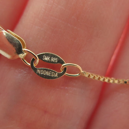 925 Sterling Silver Gold Plated Real Black Spinel & C Z Box Chain Necklace 18"