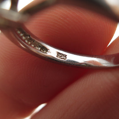 925 Sterling Silver Green & White C Z Modernist Ring Size 6.25