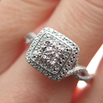 925 Sterling Silver Real Round-Cut Diamond Infinity Ring Size 7