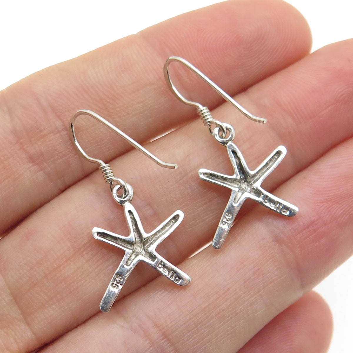 BELLA 925 Sterling Silver Vintage Starfish Dangle Hook Earrings