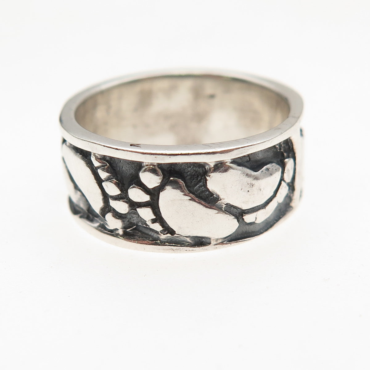 925 Sterling Silver Vintage Footprint Oxidized Band Ring Size 5.25