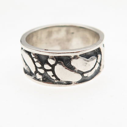 925 Sterling Silver Vintage Footprint Oxidized Band Ring Size 5.25
