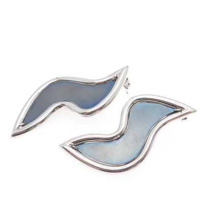 925 Sterling Silver Vintage Enamel Modernist Dangle Earrings