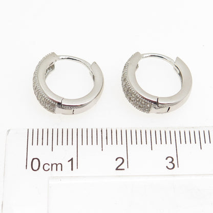 925 Sterling Silver Round-Cut C Z Hoop Earrings