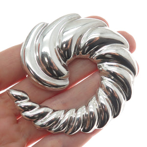 925 Sterling Silver Vintage Mexico Puffy Ribbed Spiral Pin Brooch / Pendant