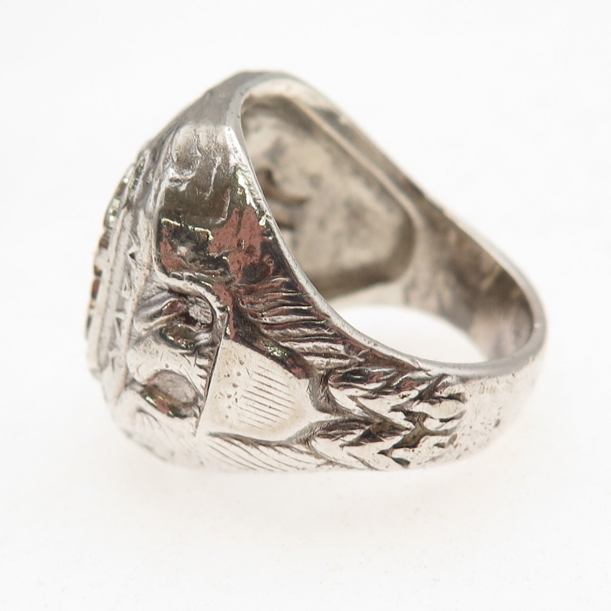 925 Sterling Silver 2-Tone Antique WWII US Navy Eagle Oxidized Ring Size 8.75