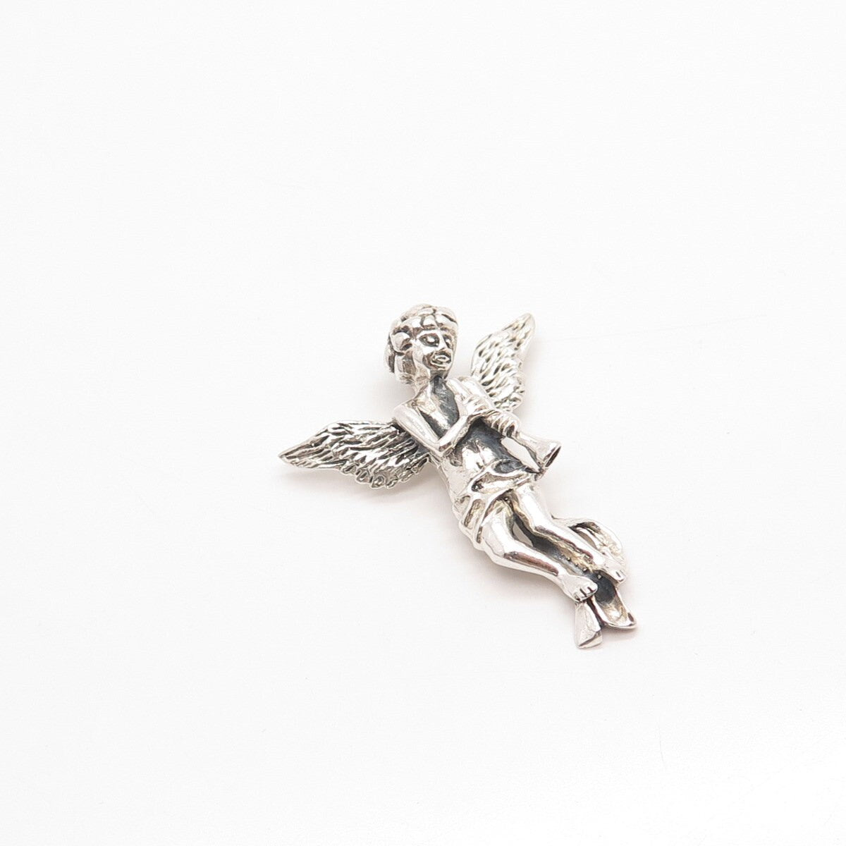 925 Sterling Silver Vintage Cherub Angel Slide Pendant