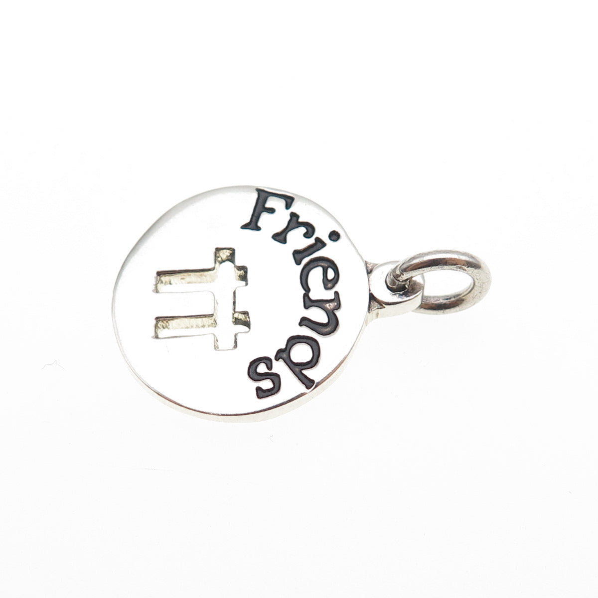 925 Sterling Silver Vintage Friends Mini Tag Charm Pendant