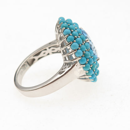 Chuck Clemency 925 Sterling Blue Topaz & Sleeping Beauty Turquoise Ring Size 8