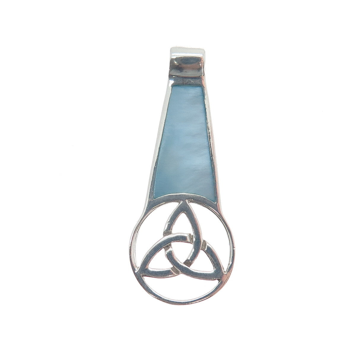 925 Sterling Silver Vintage Blue Mother-of-Pearl Triquetra Amulet Slide Pendant